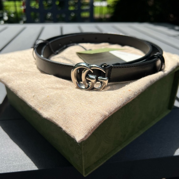 Auth Gucci Marmont thin belt with silver GG